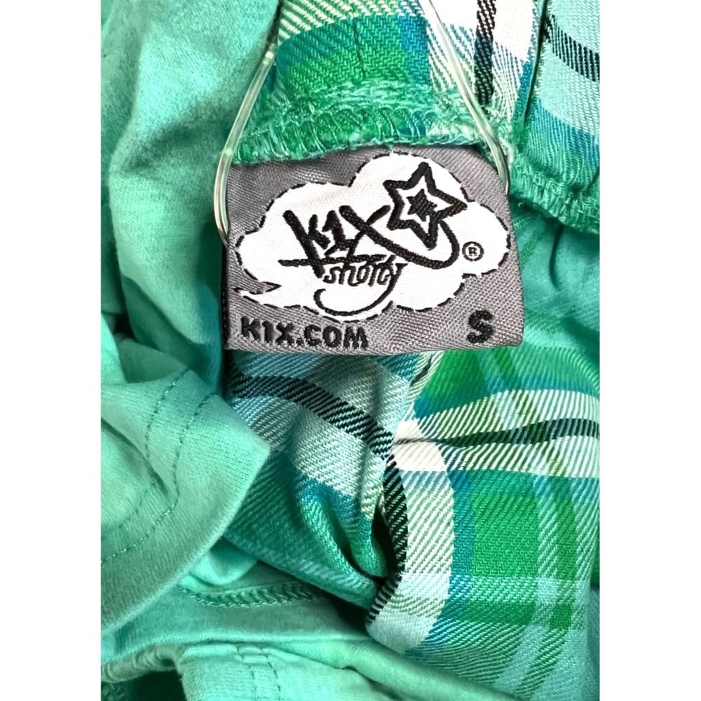 K1X Shorty Skort Skirt Shorts Green Check Plaid Elastic Waist Womens Small - Picture 6 of 8